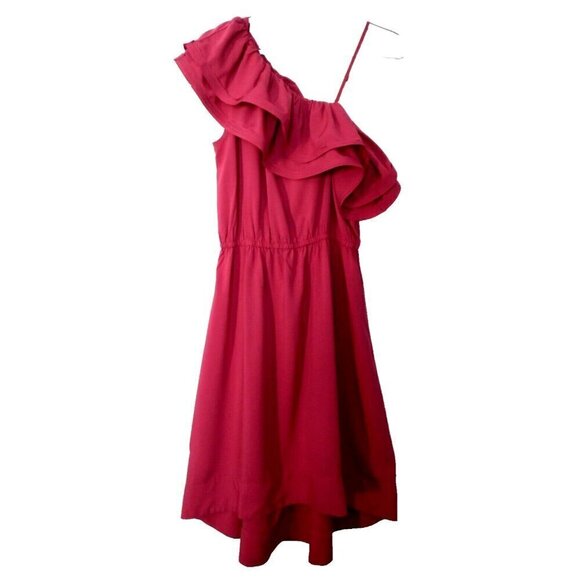 NWT H&M Fuschia Pink One Shoulder Ruffled Hi-Low Dress Women's - Size 10 - Picture 1 of 10